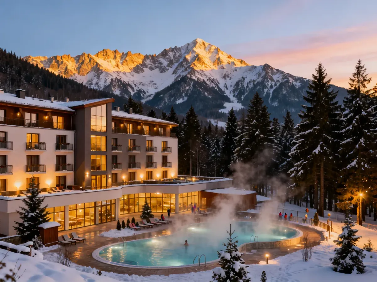 Hotel BUKOVINA połączony z basenami termalnymi na tle Tatr