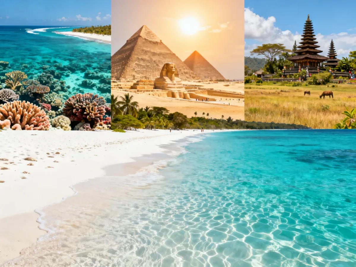 Tropikalna plaża z motywami Egiptu, Zanzibaru, Kenii i Bali