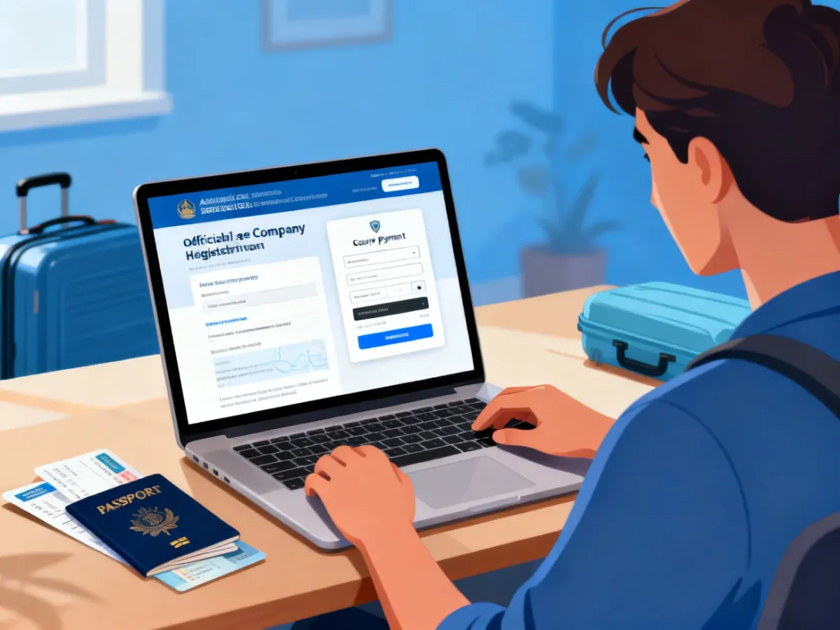 Podróżny sprawdzający wiarygodność biura podróży przed rezerwacją wakacji online