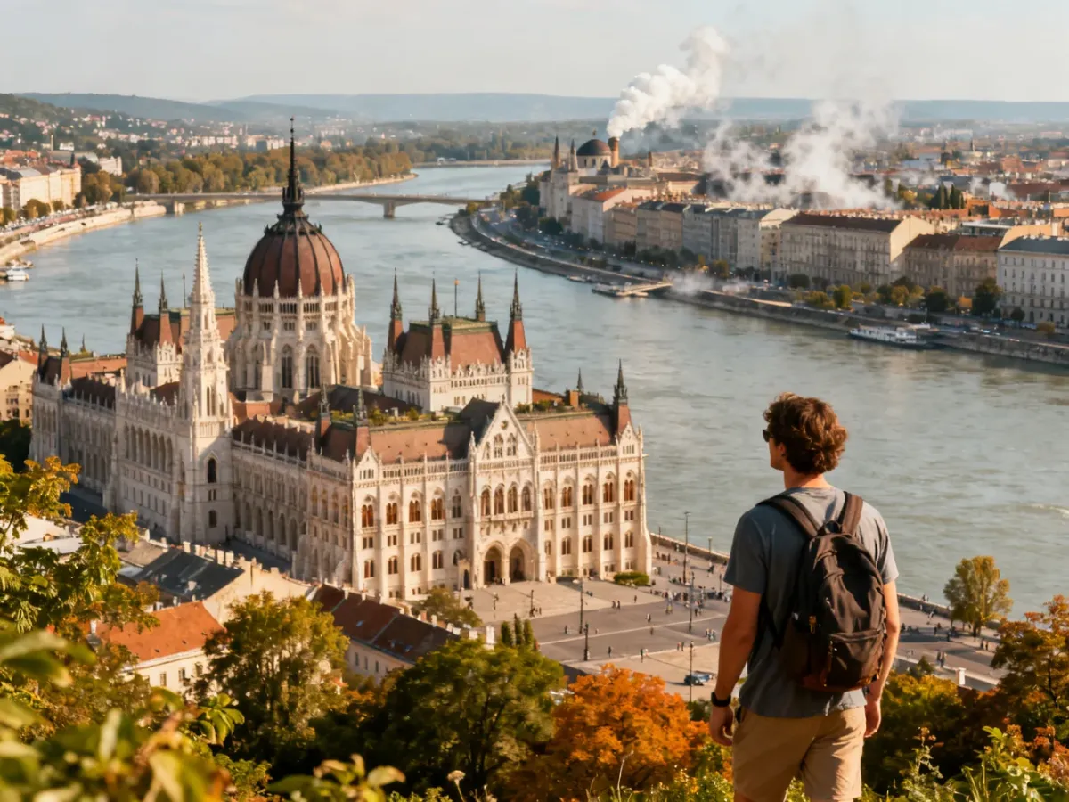 Panorama Budapesztu nad Dunajem z widokiem na Parlament