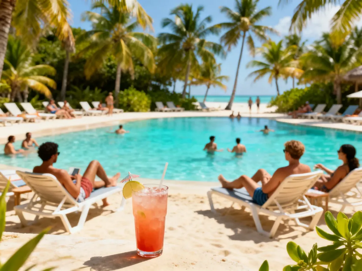 Goście odpoczywający przy basenie w tropikalnym resorcie na Zanzibarze