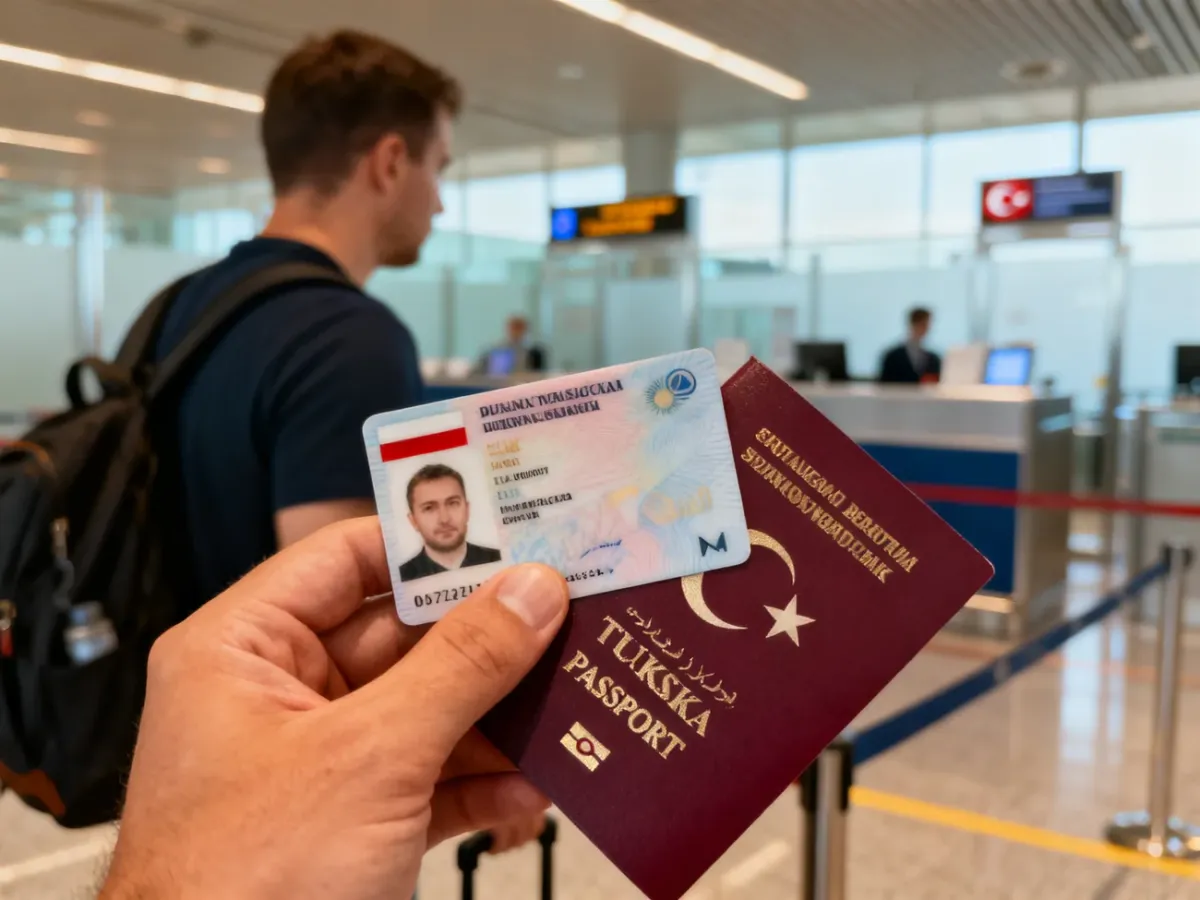 Podróżny okazujący dowód osobisty i paszport podczas wjazdu do Turcji